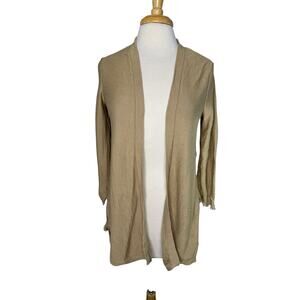 J.JILL Tan Linen Blend Fringe Open Cardigan Sweater Size Small Petite Capsule